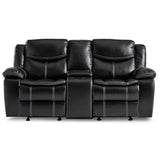 Bastrop Black Faux Leather Double Glider Reclining Loveseat with Center Console front angle
