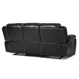 Bastrop Black Faux Leather Double Reclining Sofa rear view