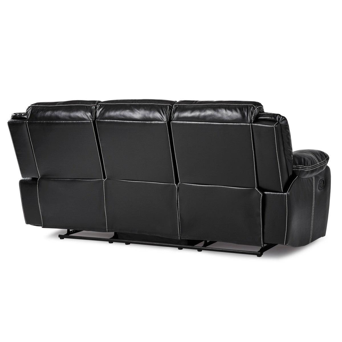 Bastrop Black Faux Leather Double Reclining Sofa rear view