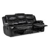 Bastrop Black Faux Leather Double Reclining Sofa reclining position