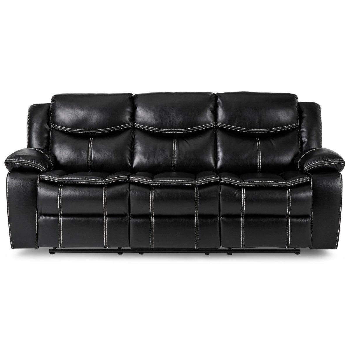 Bastrop Black Faux Leather Double Reclining Sofa front angle