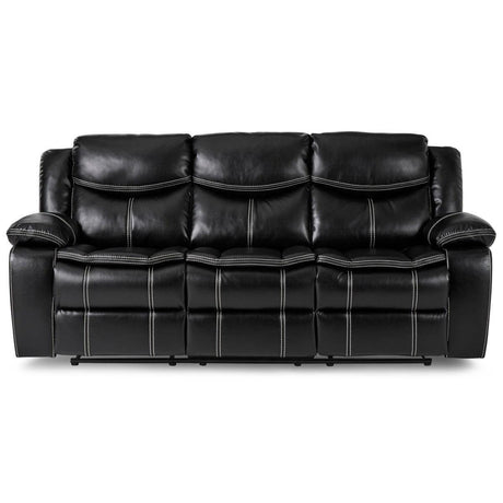 Bastrop Black Faux Leather Double Reclining Sofa front angle