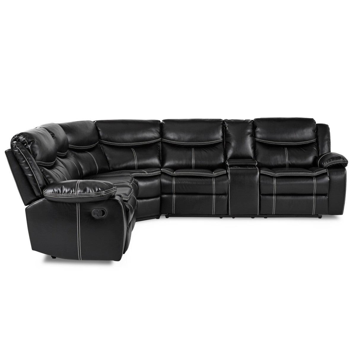 Close-up detail of the faux leather upholstery on sectional