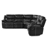 Side view of Bastrop Black Faux Leather 3-Piece Sectional Sofa showing reclining features