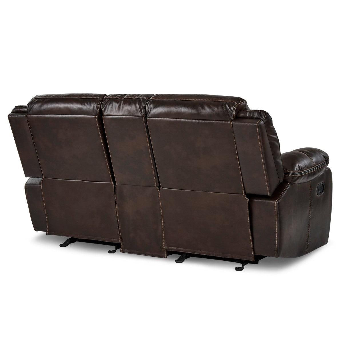 Back view of Bastrop Brown Faux Leather Double Glider Reclining Loveseat