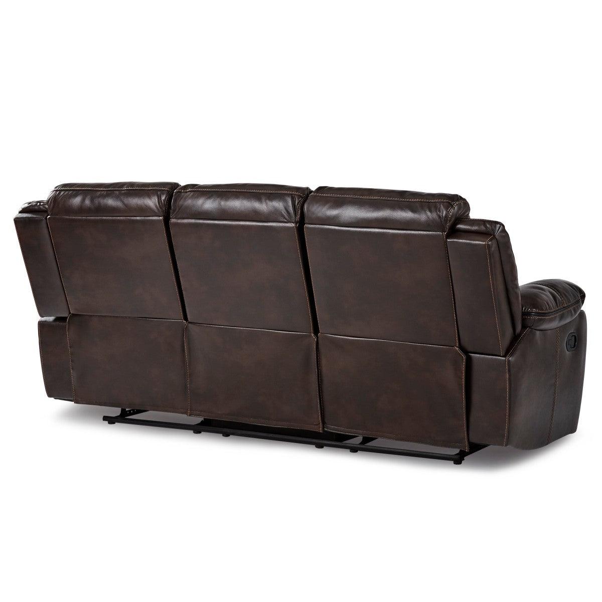 Bastrop Brown Faux Leather Double Reclining Sofa rear view showing upholstery