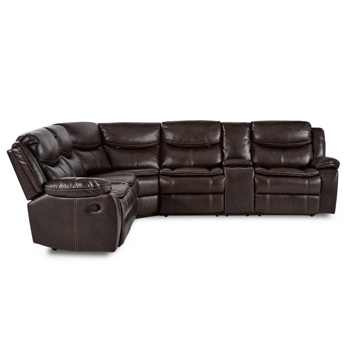 Side view of Bastrop brown faux leather sectional sofa