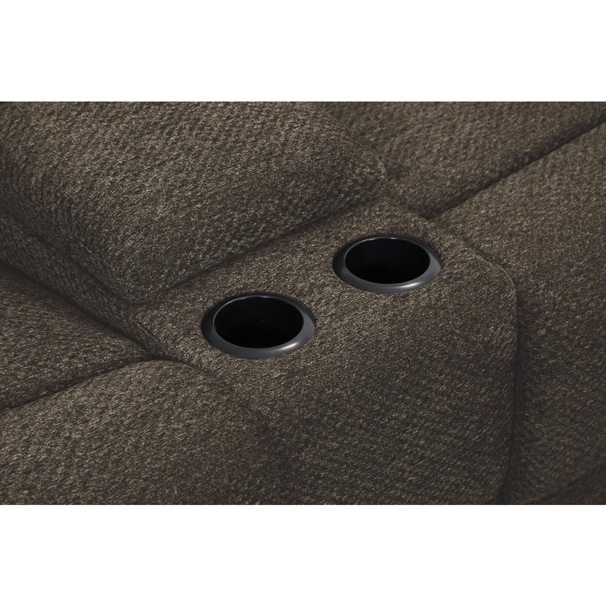 Close-up on armrest and fabric upholstery