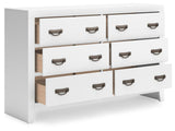 Binterglen White 6-Drawer Dresser — angled view