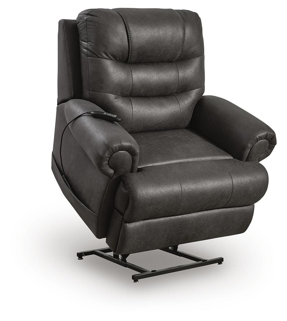Revived and Restored Granite Faux Leather Power Lift Recliner angled view