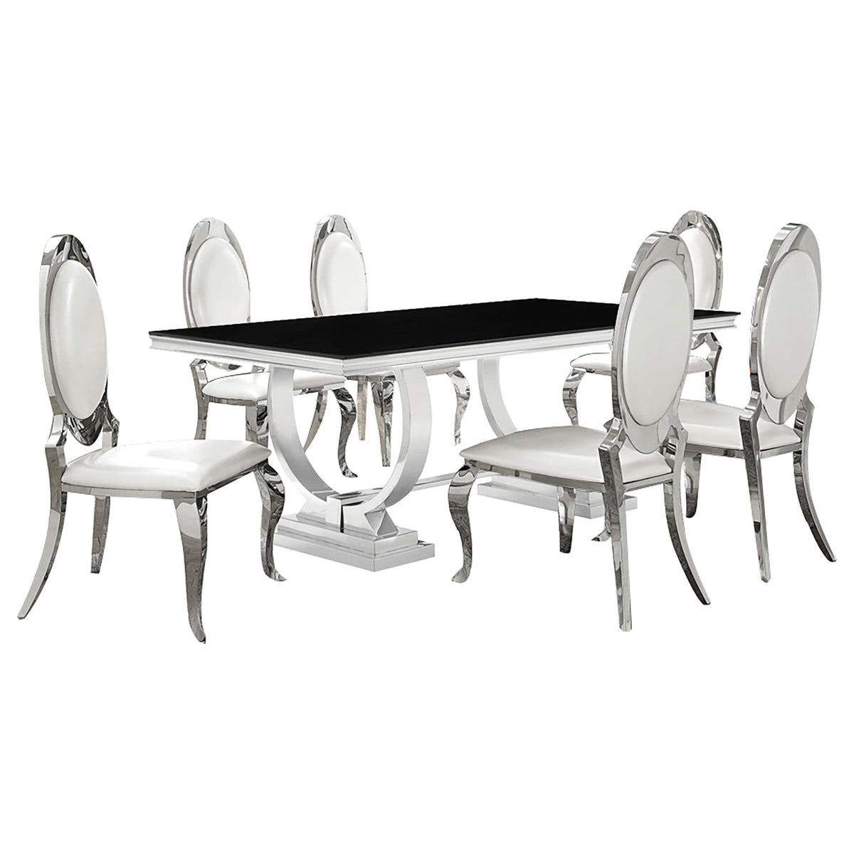 Antoine Chrome and Black Rectangular Dining Room Set with 6 Side Chairs — product image 2