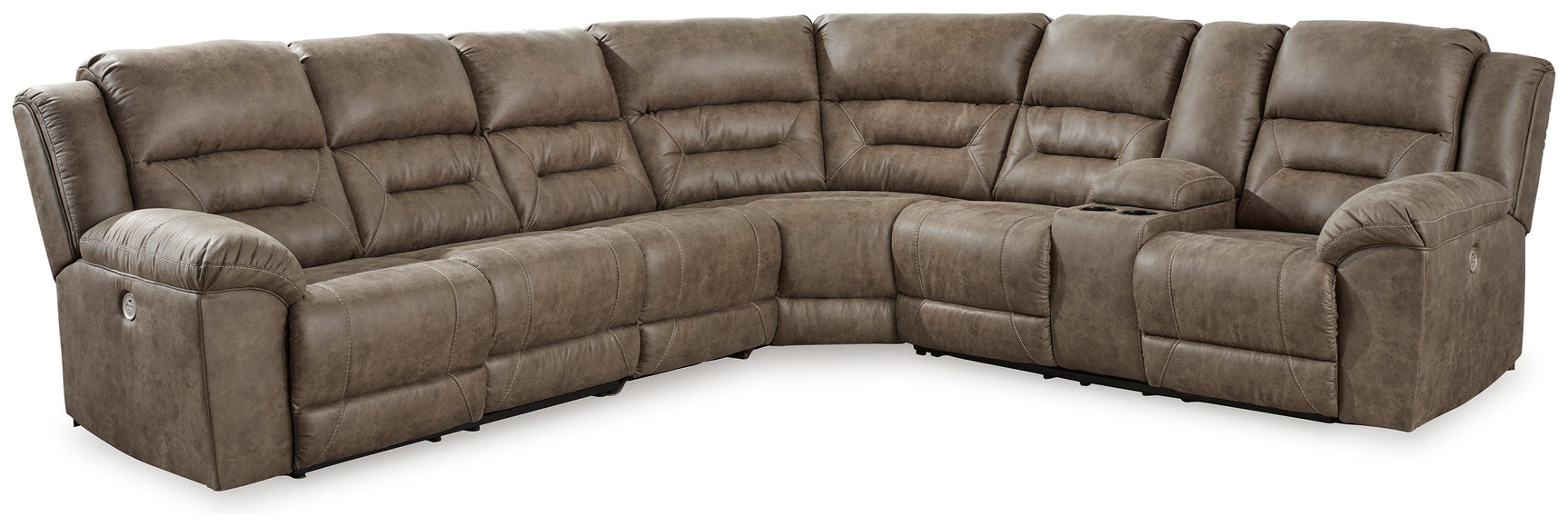 Left-arm facing power reclining loveseat in fossil faux leather