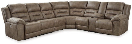 Left-arm facing power reclining loveseat in fossil faux leather