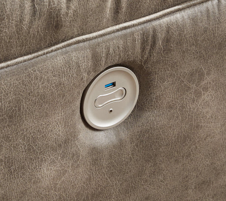 Close-up of zero-draw USB charging port on sectional