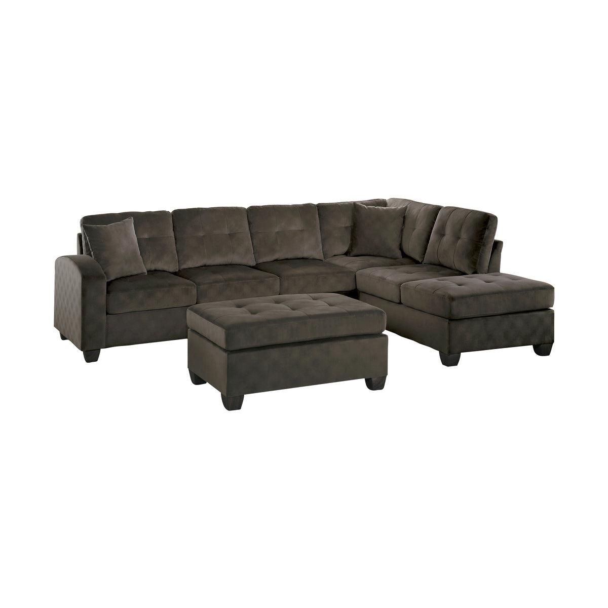 Emilio Brown brown fabric 3-piece reversible sectional sofa main view