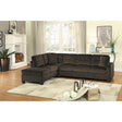 Side angle with chaise velvet sectional sofa in chocolate color