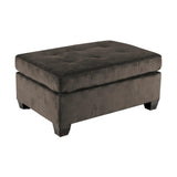 Side angle of chocolate tufted microfiber fabric ottoman