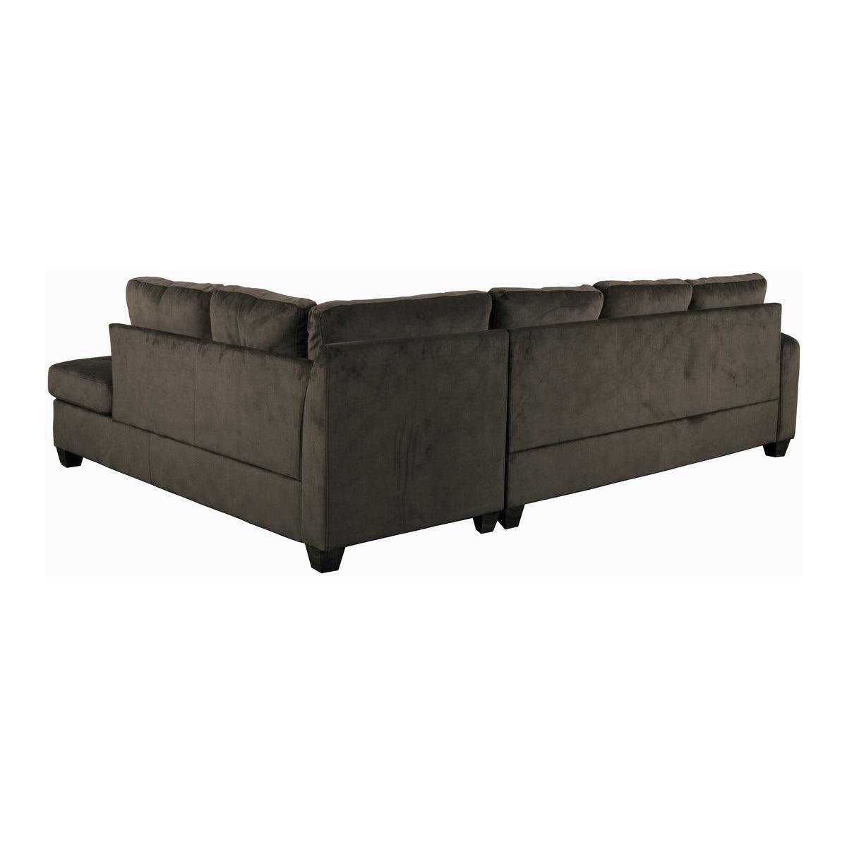 Side view of brown microfiber sectional sofa