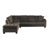 Side view of Emilio chocolate velvet sectional sofa with chaise