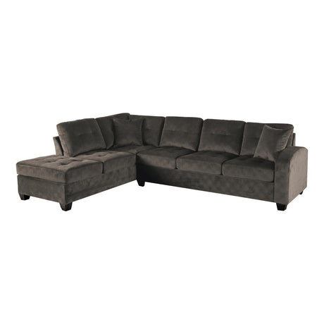 Emilio sectional sofa main front view showing chocolate velvet upholstery