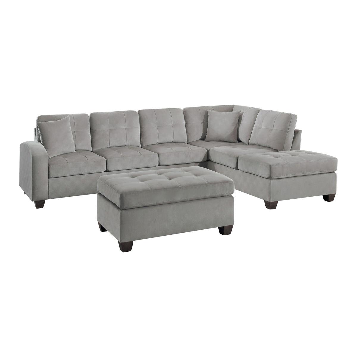 Main view of Emilio Gray Fabric 3-Piece Reversible Sectional with Ottoman sectional sofa