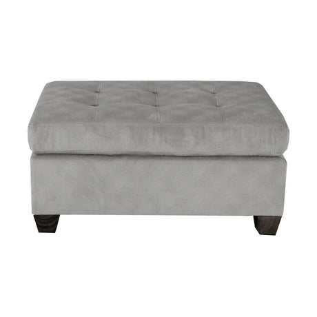 Taupe microfiber upholstered tufted ottoman front angle