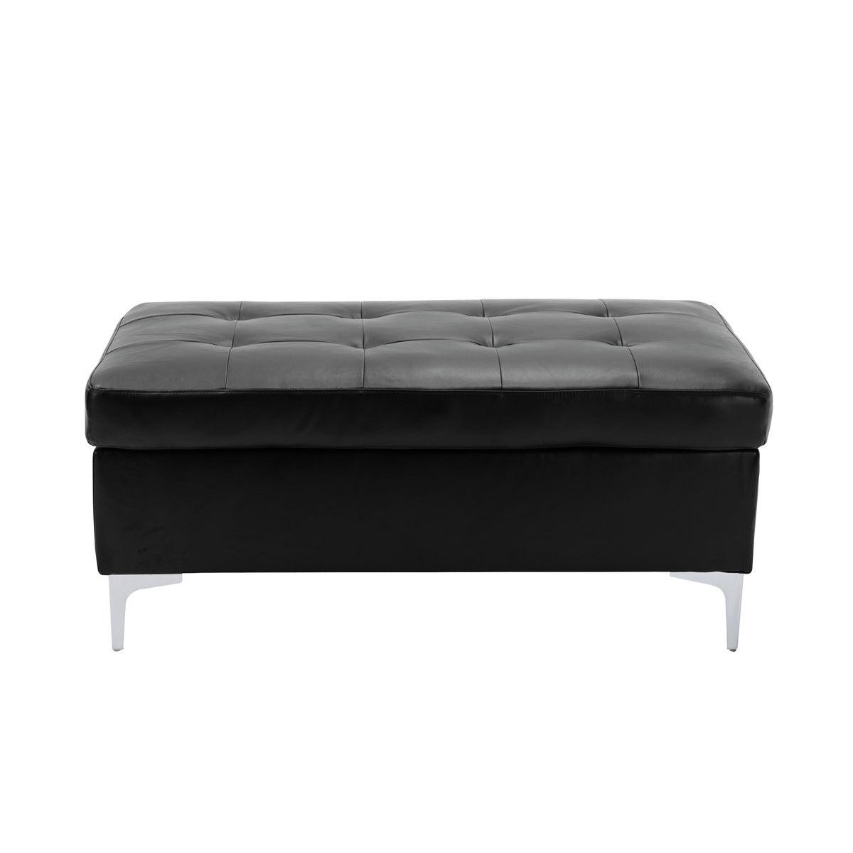 Barrington Black Faux Leather Tufted Ottoman front view