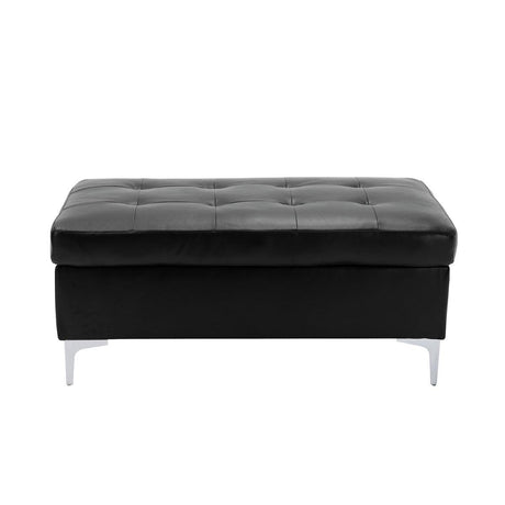 Barrington Black Faux Leather Tufted Ottoman front view