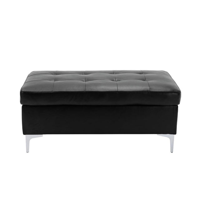 Barrington Black Faux Leather Tufted Ottoman front view