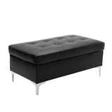 Barrington Black Faux Leather Tufted Ottoman side view