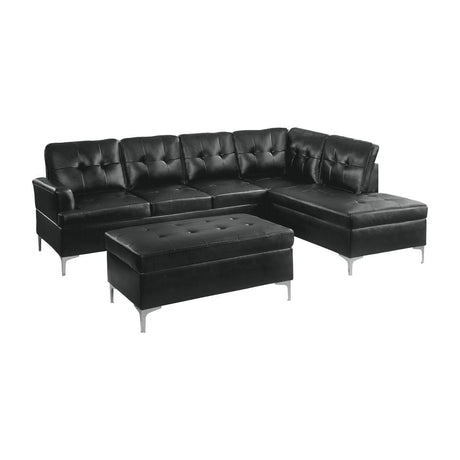 Main view of Barrington black faux leather 3-piece sectional with right chaise and ottoman