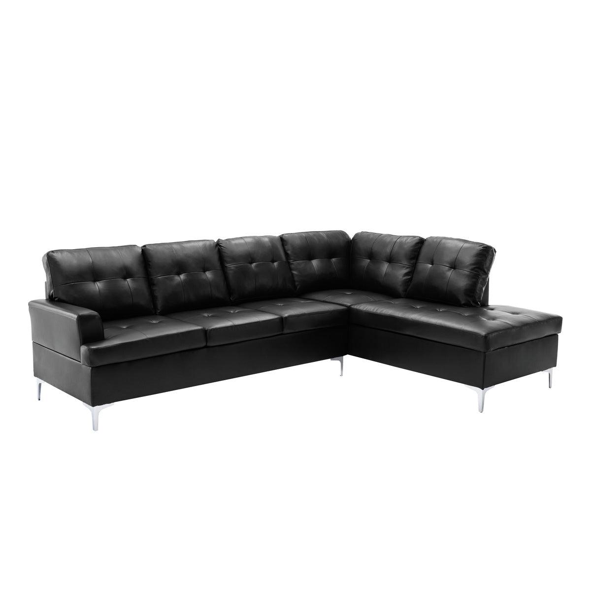 Side view of Barrington black faux leather 3-piece sectional