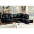 Side angle of Barrington Black Faux Leather 2-Piece Sectional sofa with right chaise