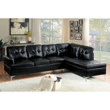 Side angle of Barrington Black Faux Leather 2-Piece Sectional sofa with right chaise
