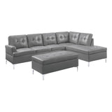Main view of Barrington Gray gray faux leather sectional sofa with right chaise and ottoman