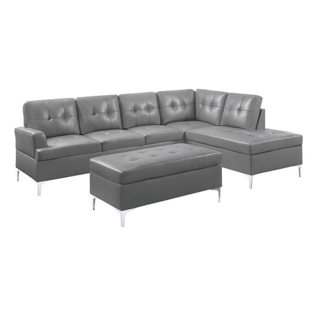 Main view of Barrington Gray gray faux leather sectional sofa with right chaise and ottoman