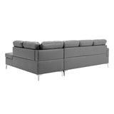 Front seating view of Barrington Gray 2-piece sectional sofa with right chaise