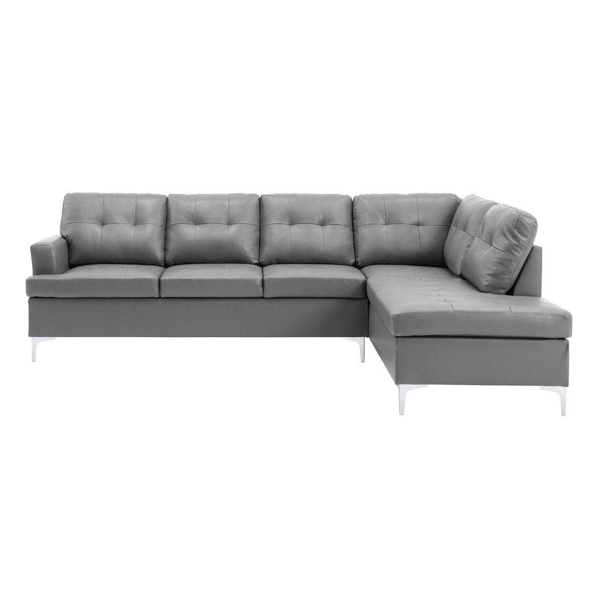 Close-up detail of Barrington Gray gray faux leather upholstery on sectional sofa
