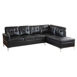 Barrington Black Faux Leather 2-Piece Sectional sofa with right chaise front and side view