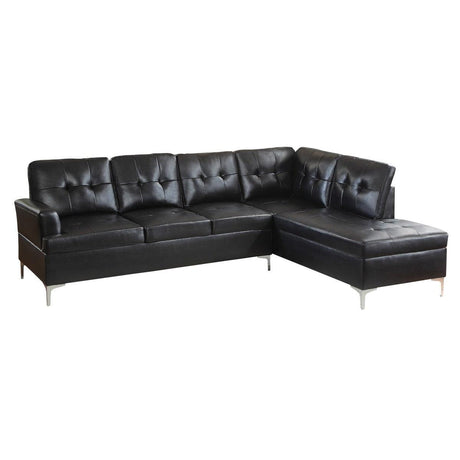 Barrington Black Faux Leather 2-Piece Sectional sofa with right chaise front and side view