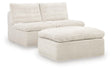 Front view of Fannin Ivory Chenille Armless Chair with Ottoman