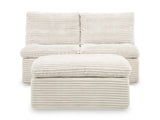 Side view of Fannin Ivory Chenille Armless Chair with Ottoman