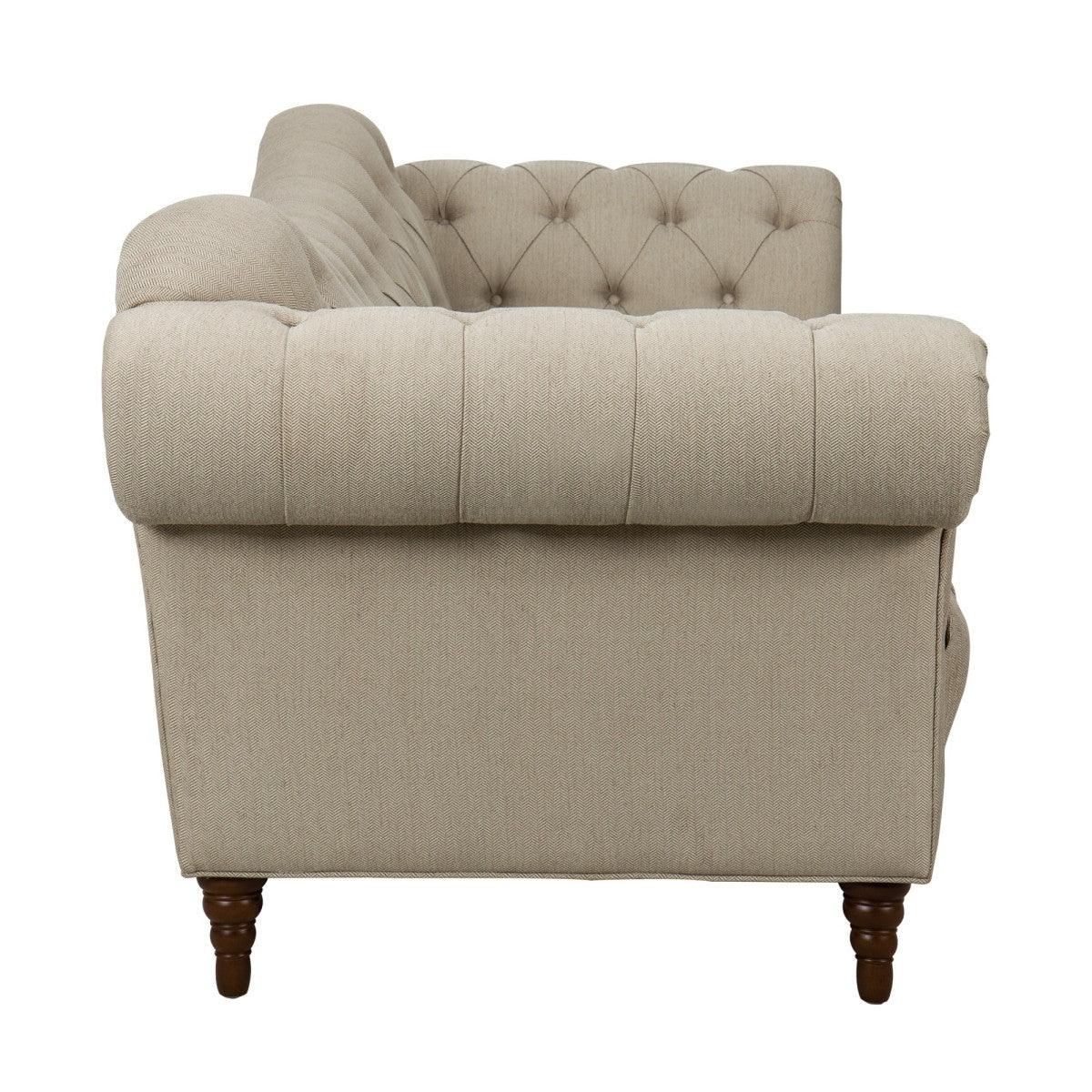 St.Claire Brown Tufted Fabric Sofa cushion detail