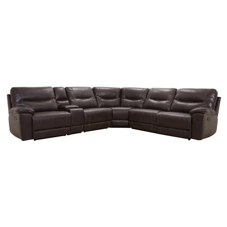 Columbus Brown Faux Leather 6-Piece Modular Reclining Sectional front angle view