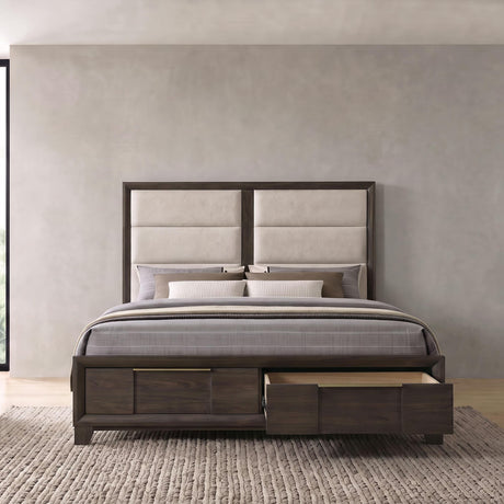 Farre Queen Upholstered Storage Platform Bed Dark Brown — product image 12