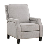 Berenson Coconut chenille fabric recliner showing nailhead trim detail