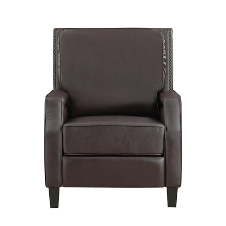 Berenson Dark Brown Faux Leather Recliner Chair front angle view
