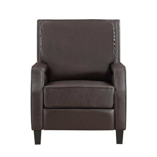 Berenson Dark Brown Faux Leather Recliner Chair front angle view