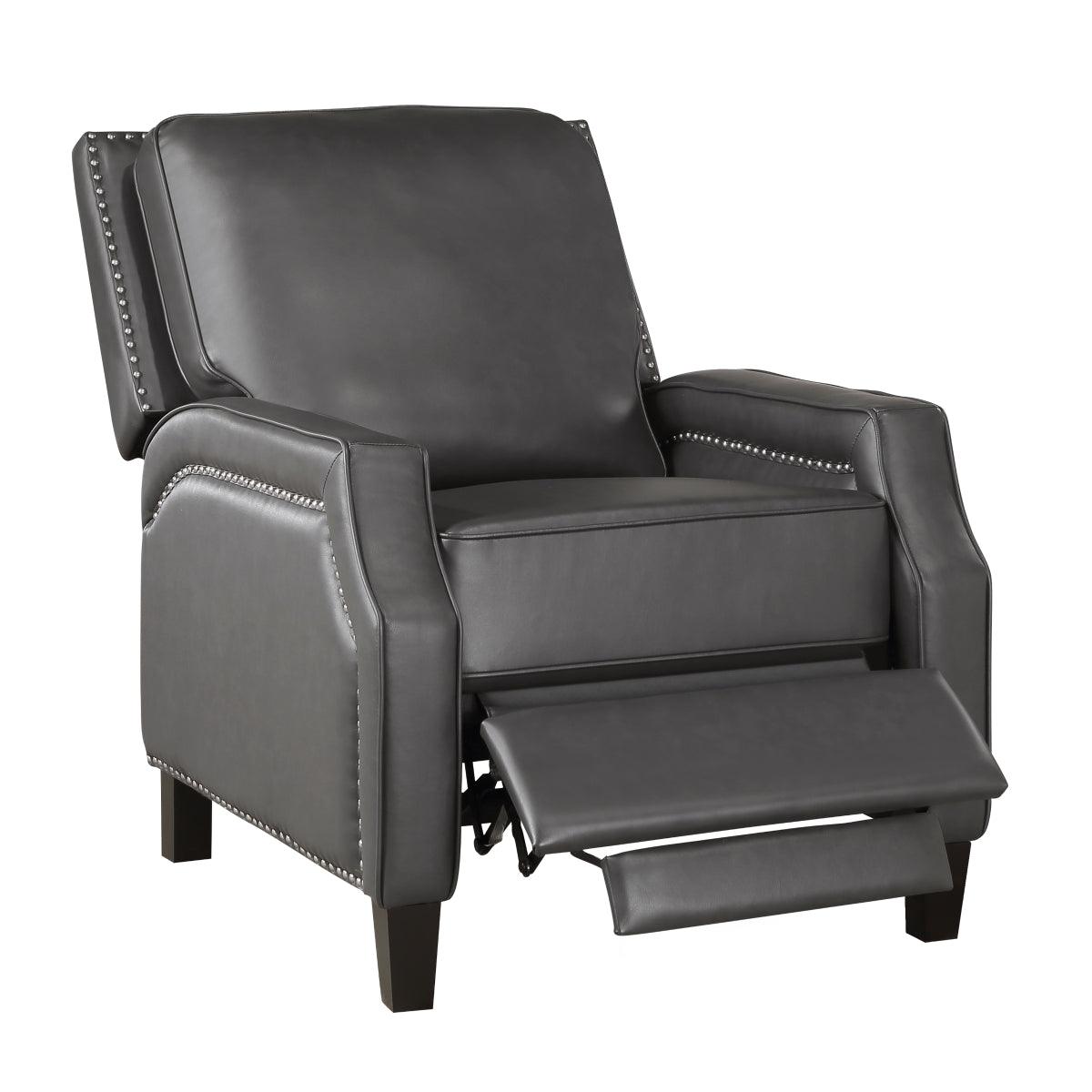 Berenson Gray Recliner Chair wood feet detail