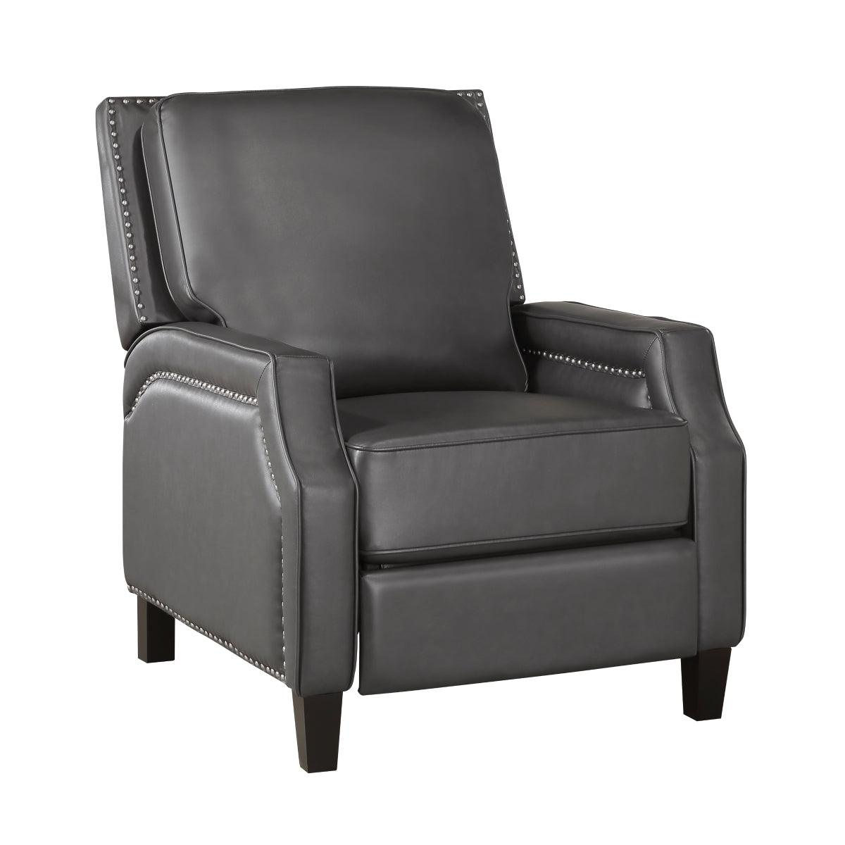 Berenson Gray Recliner Chair side angle with push-back mechanism